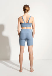 Kurze Yoga Leggings „Galena“ in Blau gerippt 2